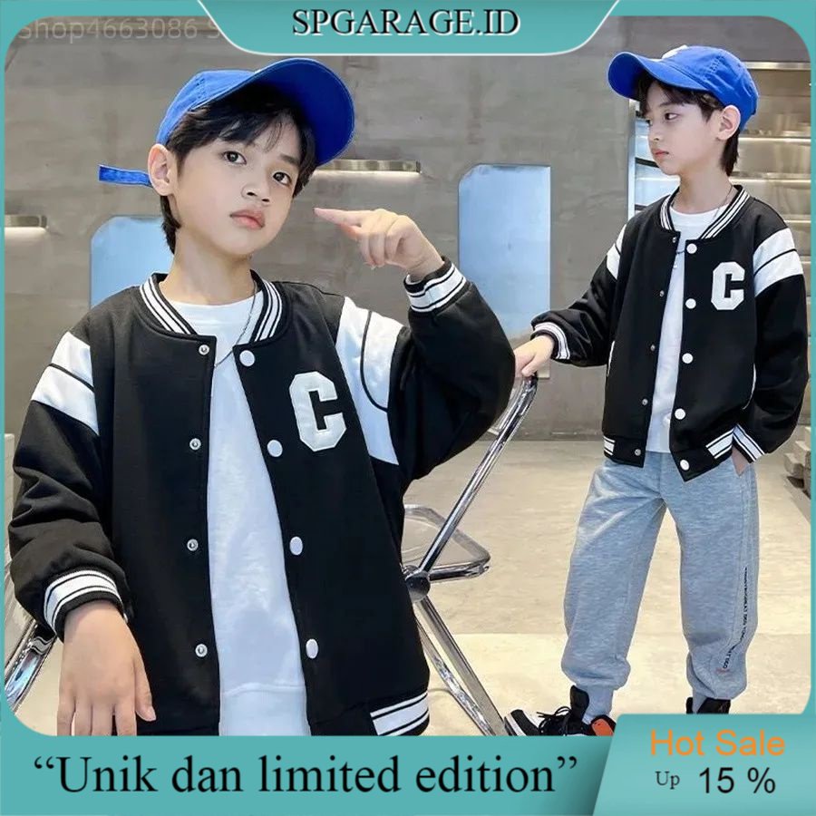 C Jaket Anak Ja'ket Baseball Jacket Versity Jeket Kekinian Anak 8-10 Tahun Koreaan Style Outer Korea