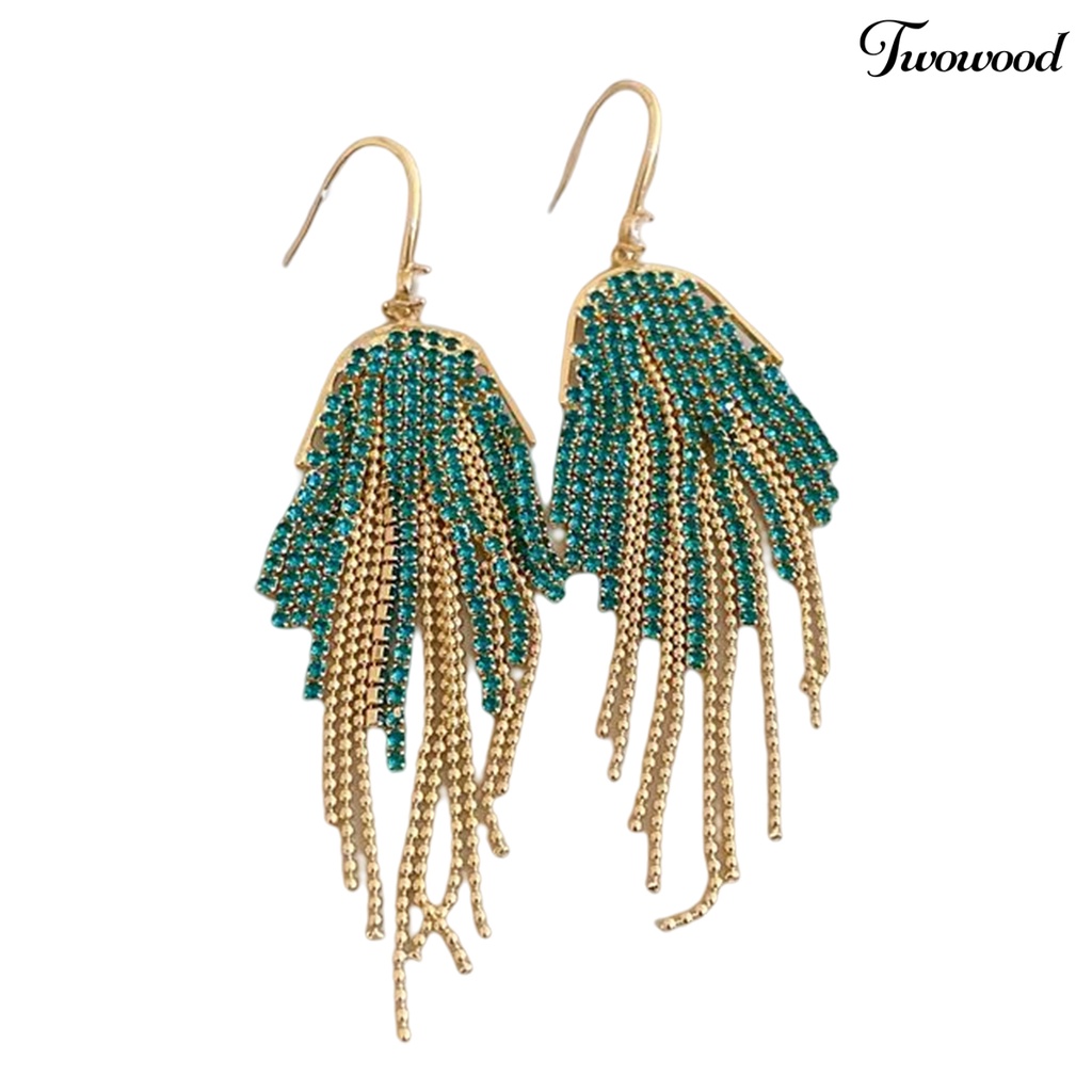 Twowood 1pasang Anting Panjang Glitter Perhiasan Statement Geometris Gaya Bohemian Warna-Warni Hias Berlian Imitasi Anting Rumbai Untuk Perjamuan