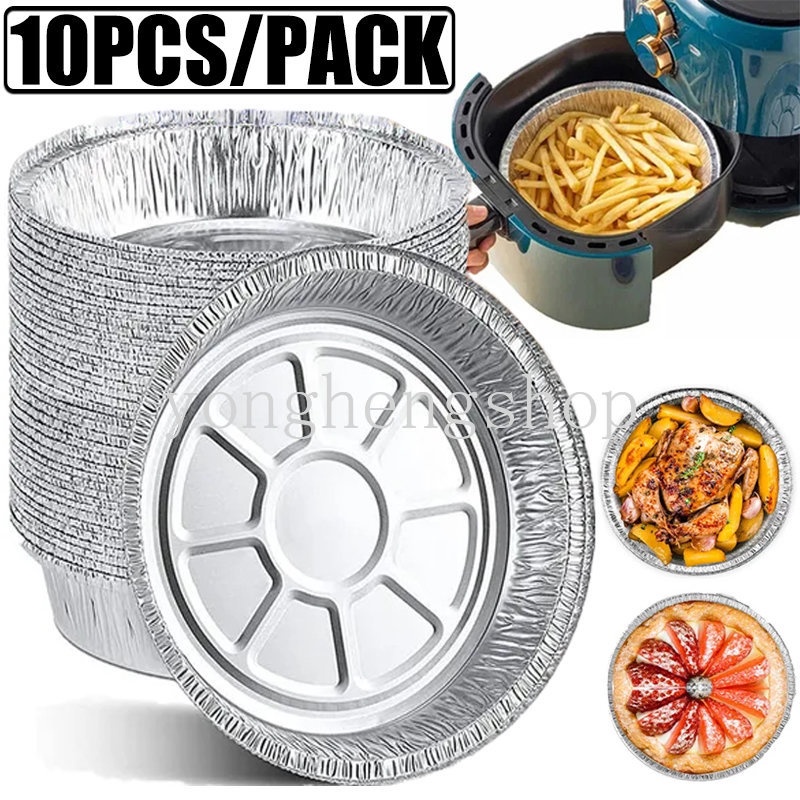 10pcs/set Disposable Air Fryer Aluminium Foil Liner Steamer Mat Non-stick Tinfoil Tray Untuk Oven Microwave Pizza Piring Tahan Minyak Barbekyu Baking Pan Alat Dapur