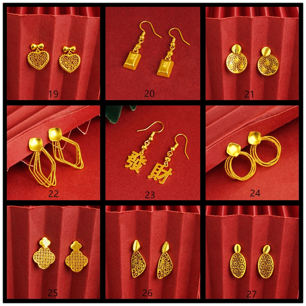 Goldkingdom Fashion Perhiasan Aksesoris Ready Stock Berlapis Emas Liontin Berlian Bubuk Zirkon Anting Kaya Beruntung Makna Anting-Anting Cocok Untuk Ibu