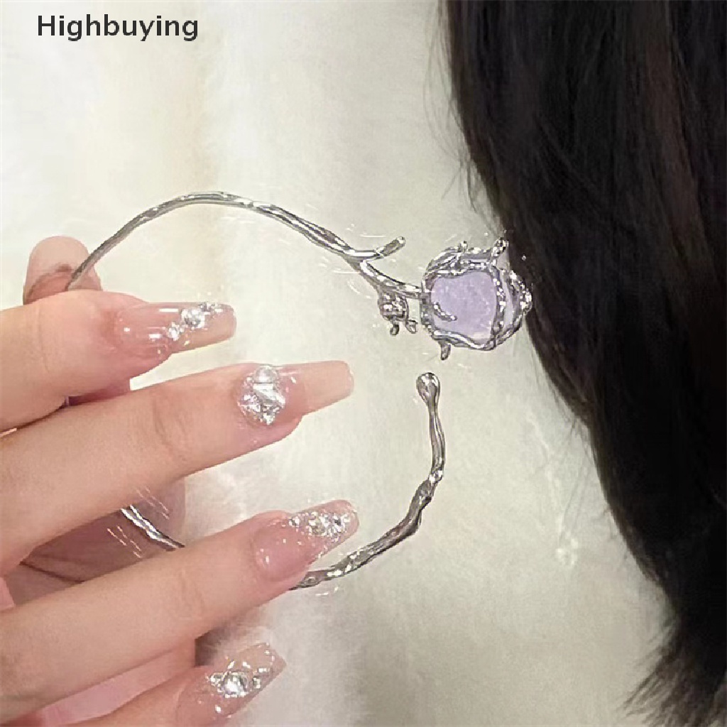 Hbid Tidak Teratur Ungu Rose Gelang Untuk Wanita Gadis Warna Perak Halus Perhiasan Hadiah Terbuka Bangle Gelang Adjustable Bangle Bunga Perhiasan Glory