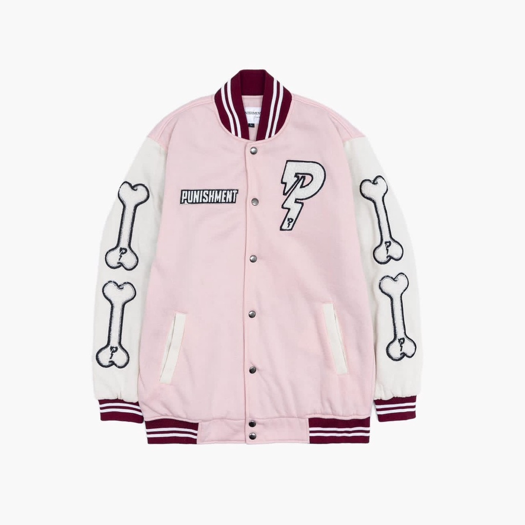 Earllab Jaket Varsity Punishment Disasster Tebal Full Bordir Original Pink