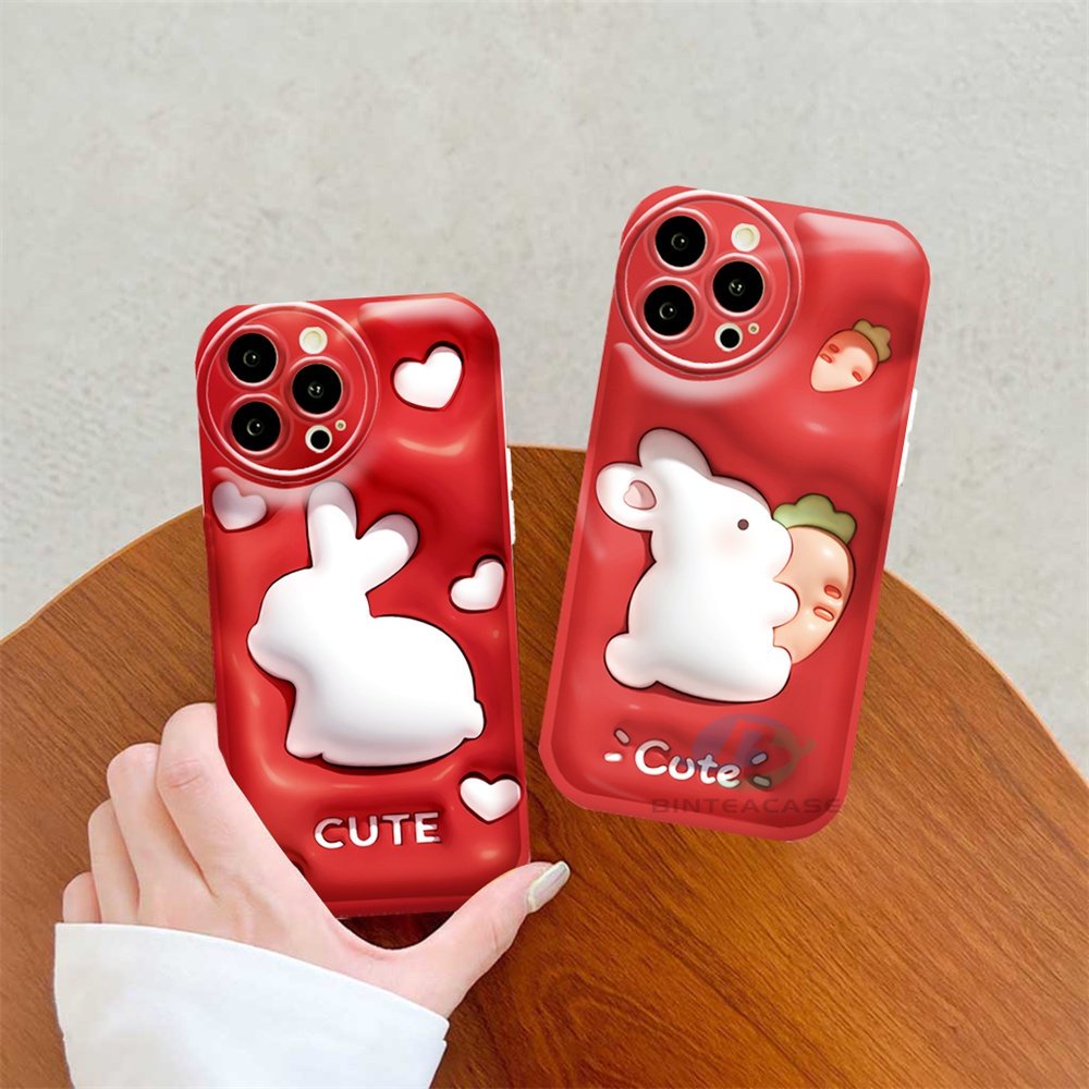 Casing hp Realme 10 C15 C12 C25S C11 C20 realme5 5i 6i C3 8i C21Y C25Y Kelinci Lucu Red Series Silicone Airbag Case Binteacase