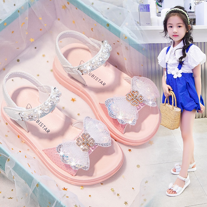 [PRINCESS KESLI]Sandal Putri Gadis Busur Anak-Anak Besar Sepatu Pantai Bawah Lembut Sepatu Gadis 26-32 Yard