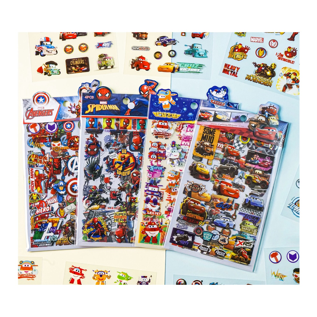 Stiker Blink Blink Shiny Dekorasi Stiker Shiny Stiker anak isi 4 lembar Karakter Frozen Mickey Sofia Princess Avenger Spiderman Car