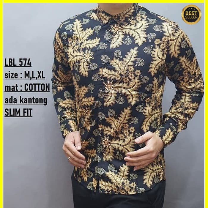 KEMEJA PRIA BATIK LENGAN PANJANG HEM BAHAN KATUN HALUS 40S LBL 574 MEWAH PREMIUM BAJU ELEGANT SIZE M L XL  SKU MS JAKARTA