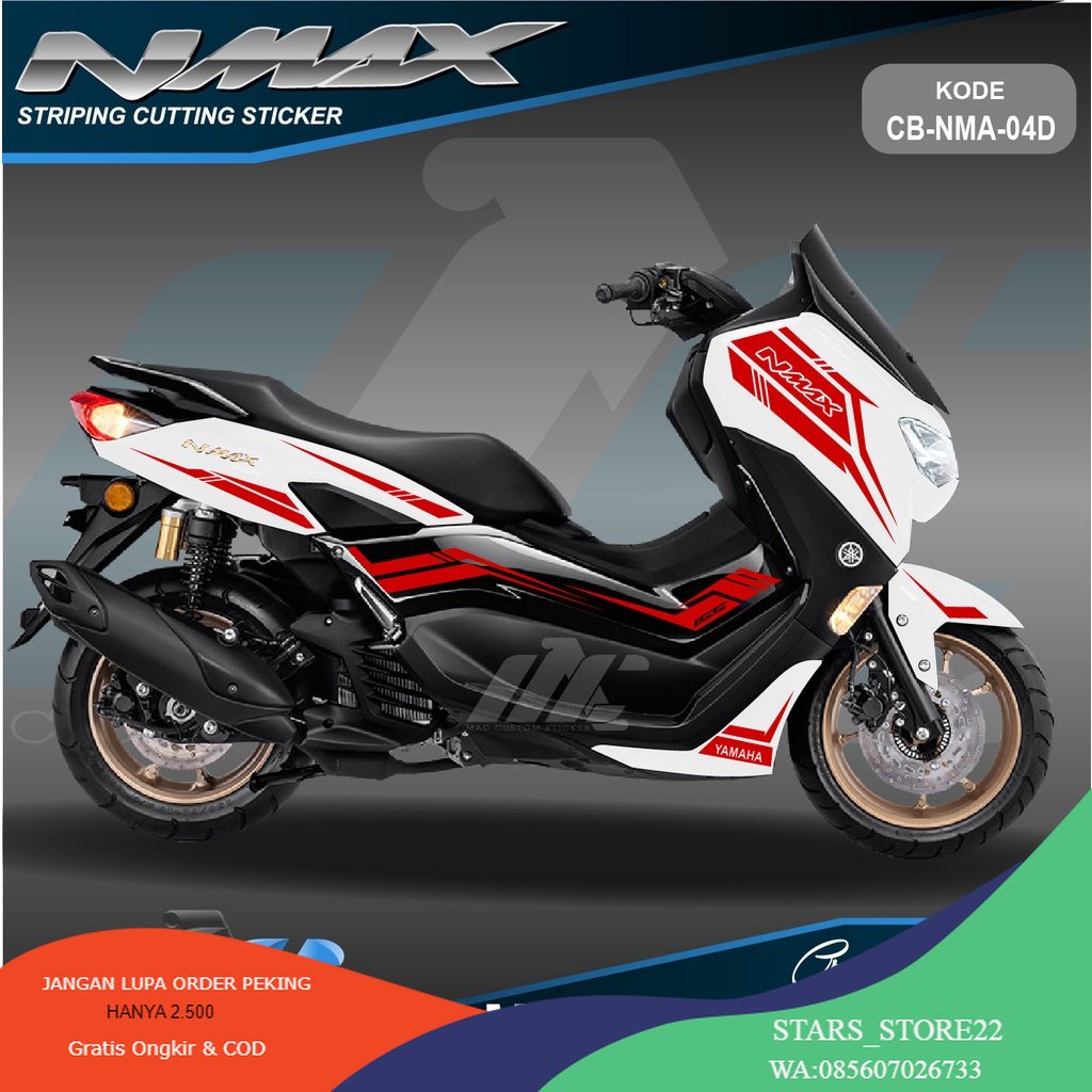 (PREMIUM) Striping Cutting Sticker YAMAHA NMAX 2018 - 2023 SPORTY UNTUK NMAX PUTIH  CB NMA 04