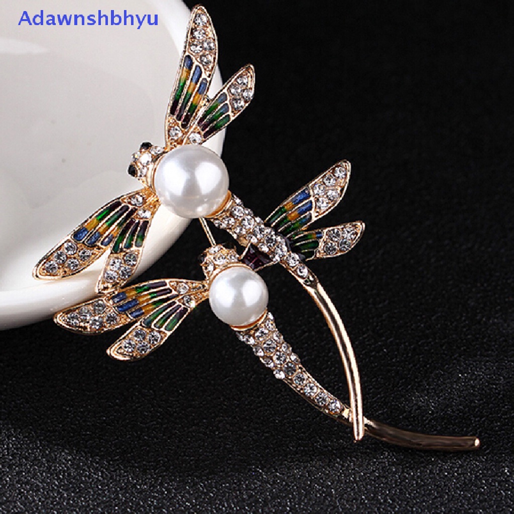 Adhyu Fashion women crystal pearl animal dragonfly enamel brooch pin custome jewelry ID