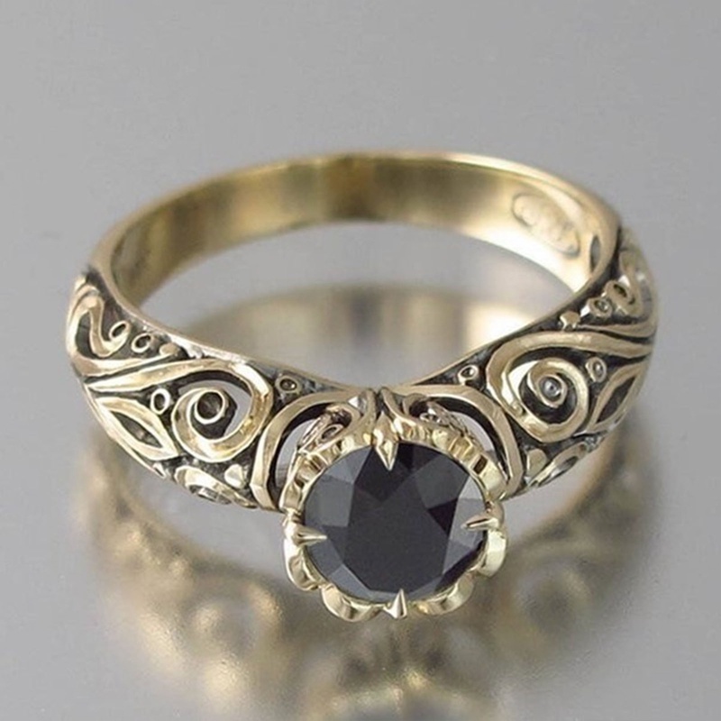 Gaya Vintage925 Perak Karat Bulat Berlian Hitam Fashion Indah Pertunangan Pernikahan Cinta Cincin