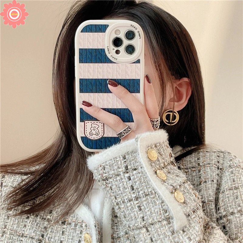 Kartun Lucu Milk Tea Bear Casing Infinix Hot 11play10 9 Hot 10 Lite Hot 10T 10s 11s Note8 Smart 5 6 Pola Rajut Kreatif Garis Splicing Lembut TPU Case Cover