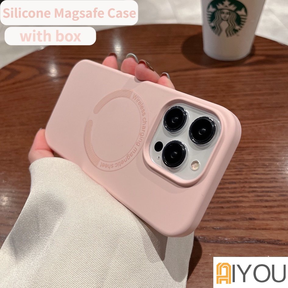 IPHONE Casing Silikon Cair Magnetik Untuk Iphone14 13 12 11 Pro Max Lapisan Microfiber Original Magnetic Wireless Charging With Box