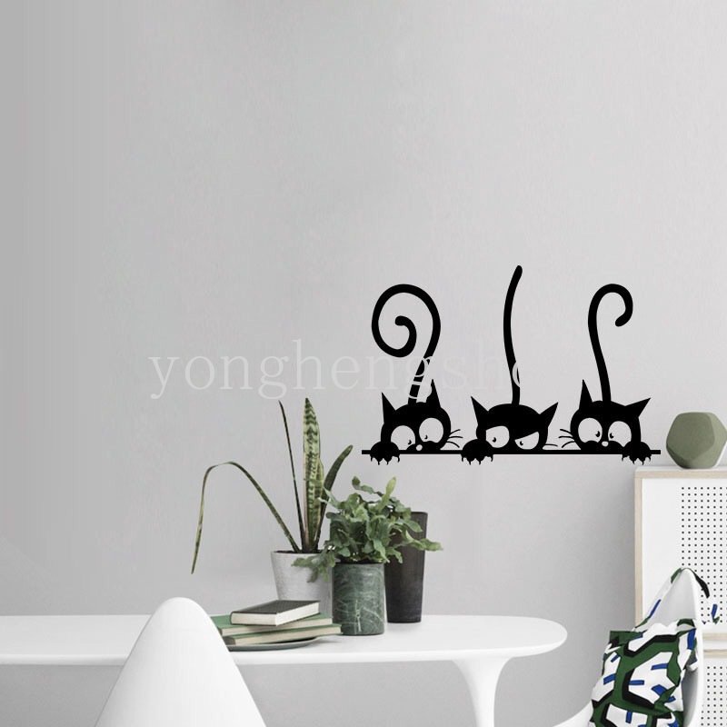 Lucu Tiga Lucu Kucing Hitam Stiker Dinding DIY Dekorasi Kamar Kepribadian Fashion Wall Decals