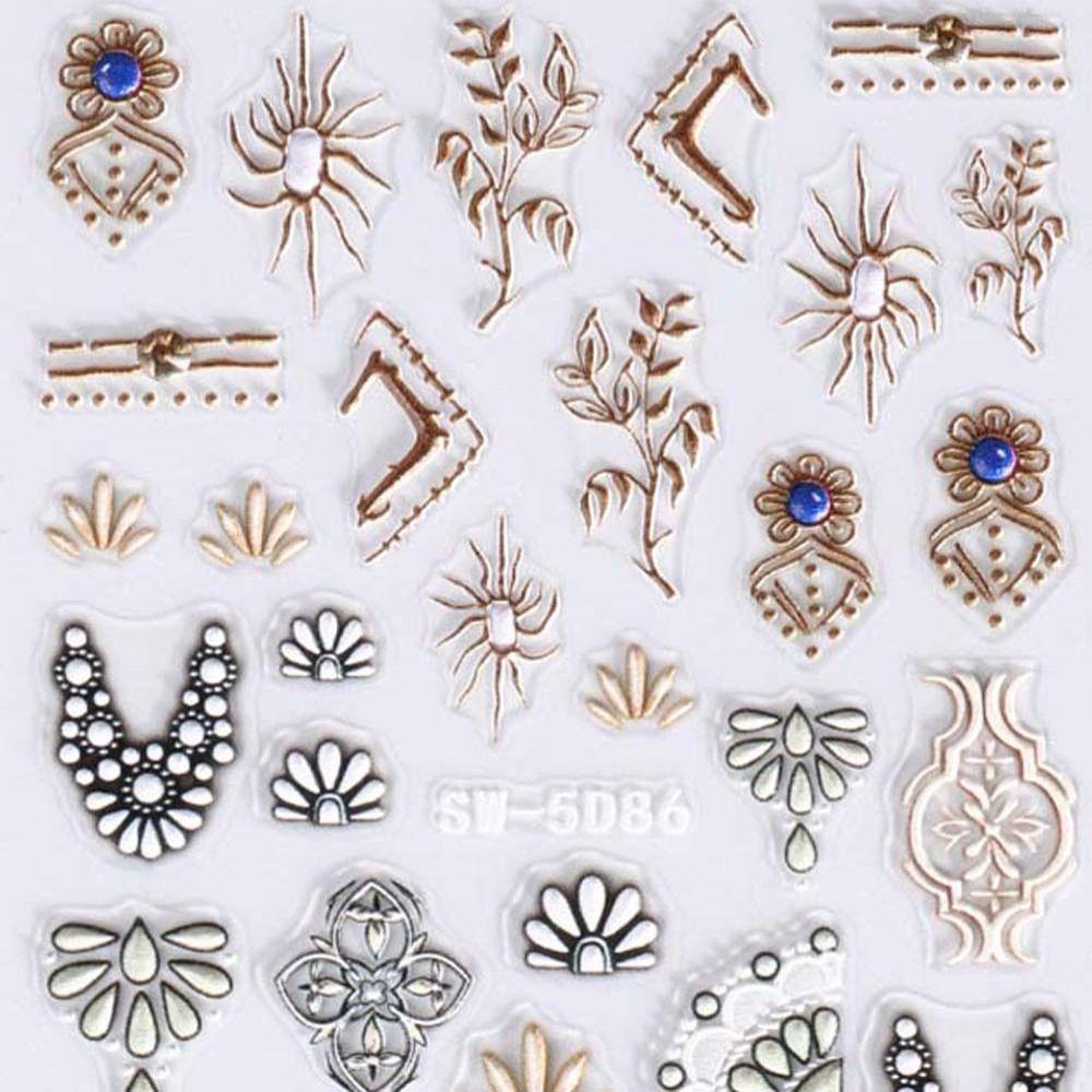 Mxbeauty Bohemia Stiker Kuku Wanita Mewah Daun 5D Relief Rose Nail Dekorasi