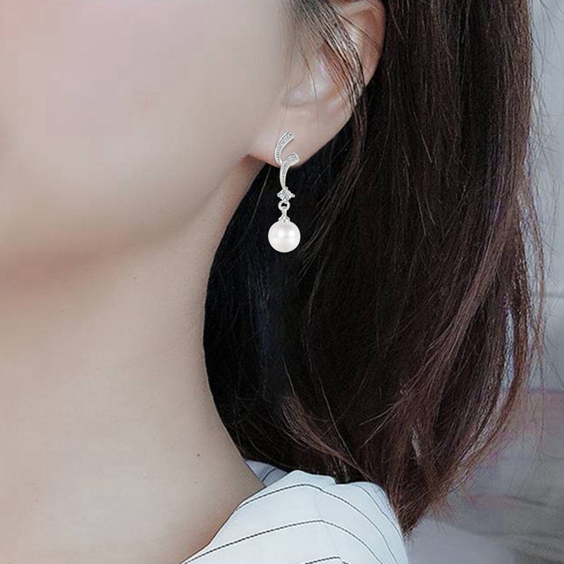 Anting Pernikahan Pengantin Wanita Temperamen Warna Silver Anting Menjuntai Mutiara Imitasi Elegan Perhiasan Trendi Baru Untuk Wanita