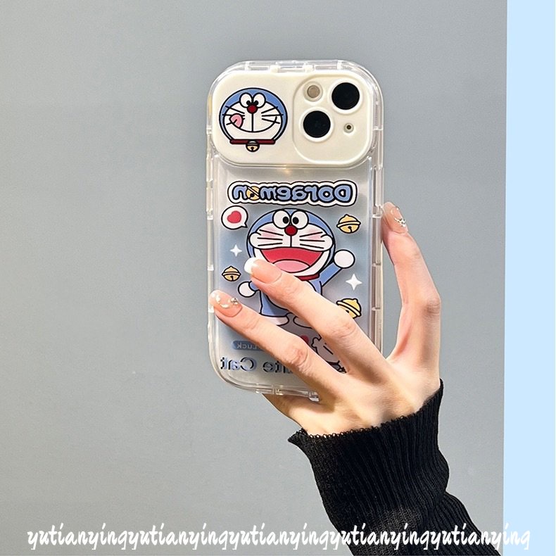 IPHONE Casing Ponsel Cermin Make Up Flip Kreatif Kompatibel Untuk Iphone11 7 8 Plus XR 14 12 13 Pro MAX X XS MAX SE 2020 Kartun Kucing Lucu Doraemon Shockproof Soft TPU Cover