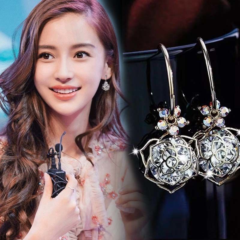 Anting Mawar Zirkon Berongga Influencer Versi Korea High-End Feeling All-Match Trendi Kelas Sederhana