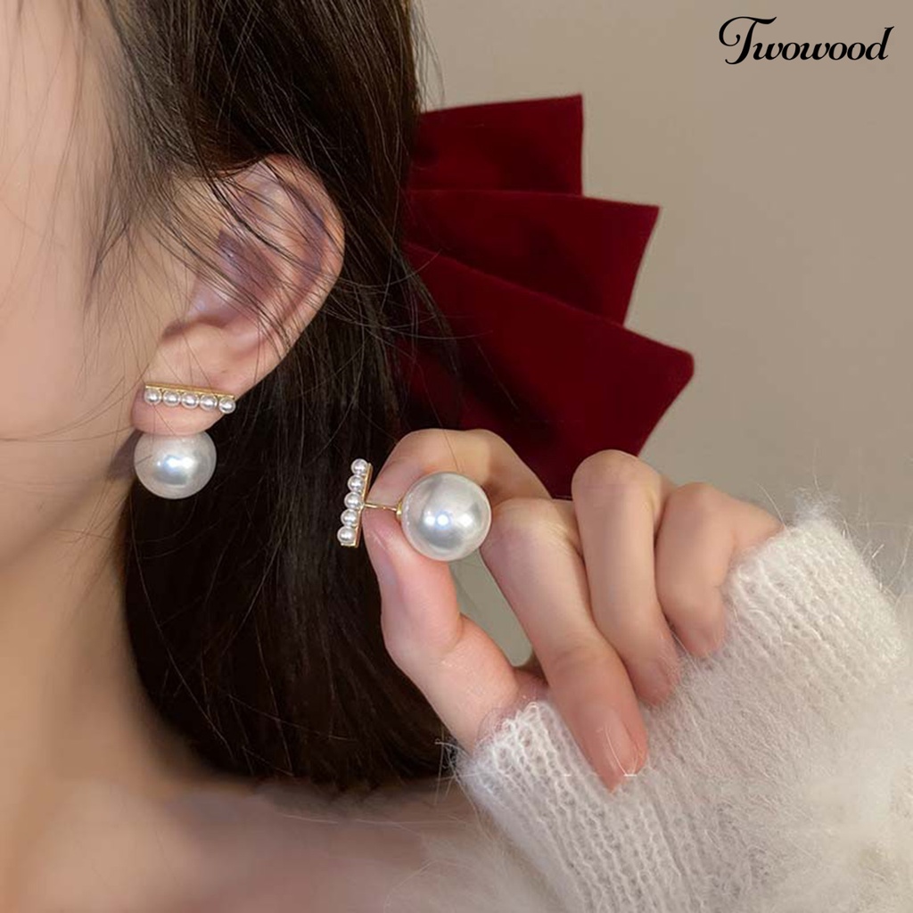 Twowood 1pasang Anting Wanita Tanpa Sakit Memakai Dekorasi High Gloss Hypoallergenic Faux Pearl Stud Earrings Fashion Jewelry