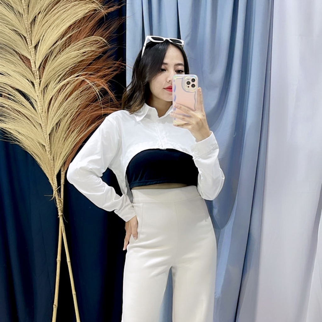 BEFAST - ZRX OOTD WANITA KEMEJA LAZE / KENDAL BOLERO LONG SHIRT TWISTCONE / Kemeja Crop Model Terbaru / Atasan Wanita Lengan Panjang / Hem Crop Penutup Dada Trendy / Pakaian Kekinian Remaja ABG / OOTD Ala Style Wanita Korean / Outfit Wanita Modis Hangout