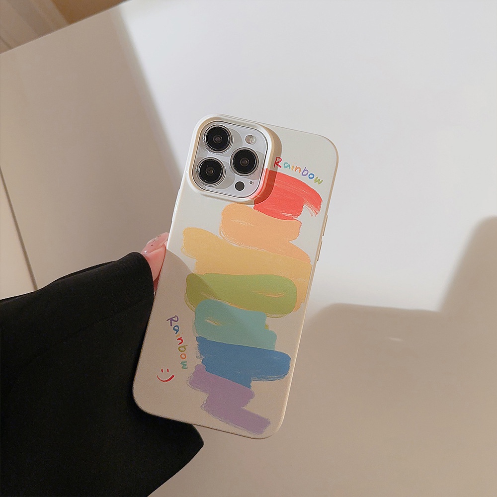 Ins Color Doodling Rainbow Silikon Case Untuk Iphone SE 2020 7 /8 Plus 14x XR XM 11 12 13 PRO MAX Casing Cover Pelindung AT0095