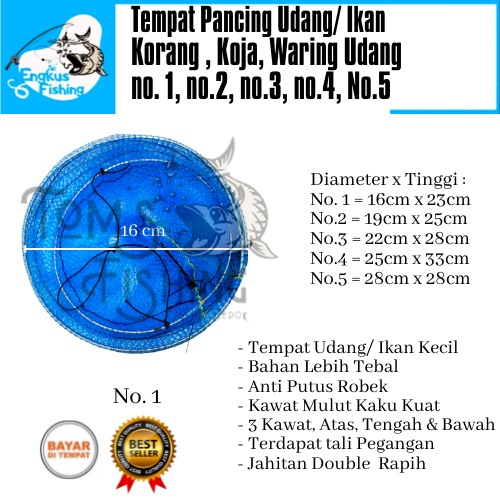 Korang Koja Waring Udang Pancing Tempat Ikan Biru (Kecil-Besar) 3 Ring Murah - Engkus Fishing