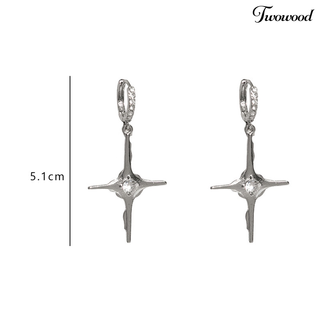 Twowood 1pasang Menjuntai Anting Temperamen Sederhana Terang Kilau Geometris Electroplating Hias Hadiah Wanita Liontin Salib Hoop Earrings Perhiasan Untuk Pacaran