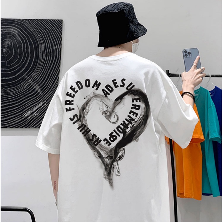 EUROPEAN AND AMERICAN FASHION BRAND SHORT-SLEEVED MEN'S INS FASHION BRAND JAPANESE STREET LOVE T-SHIRT FAT MAN OVERSIZE HALF-SLEEVED T-SHIRT KAOS OVERSIZED KOREAN 3/4 SLEDOVED KAOS PRIA BAJU OVERSIZE PRIA ATASAN PAKAIAN POLOS