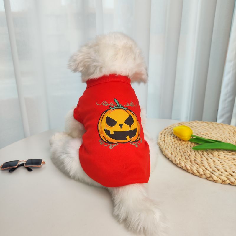 Kartun Labu spoof Halloween Pakaian Hewan Peliharaan Anjing Rompi Kucing T-shirt