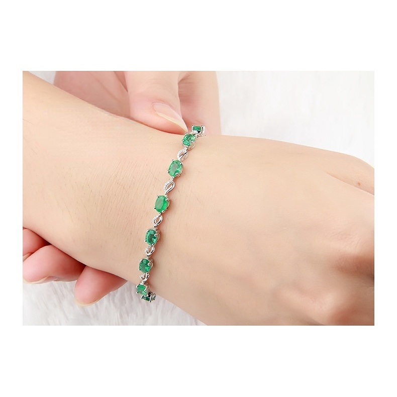 Goldkingdom Fashion Perhiasan Aksesoris Ready Stock Cahaya Mewah Industri Berat Warna Harta Karun Seri Eropa Dan Amerika Kreatif Zamrud Gelang Emerald Perhiasan Perak