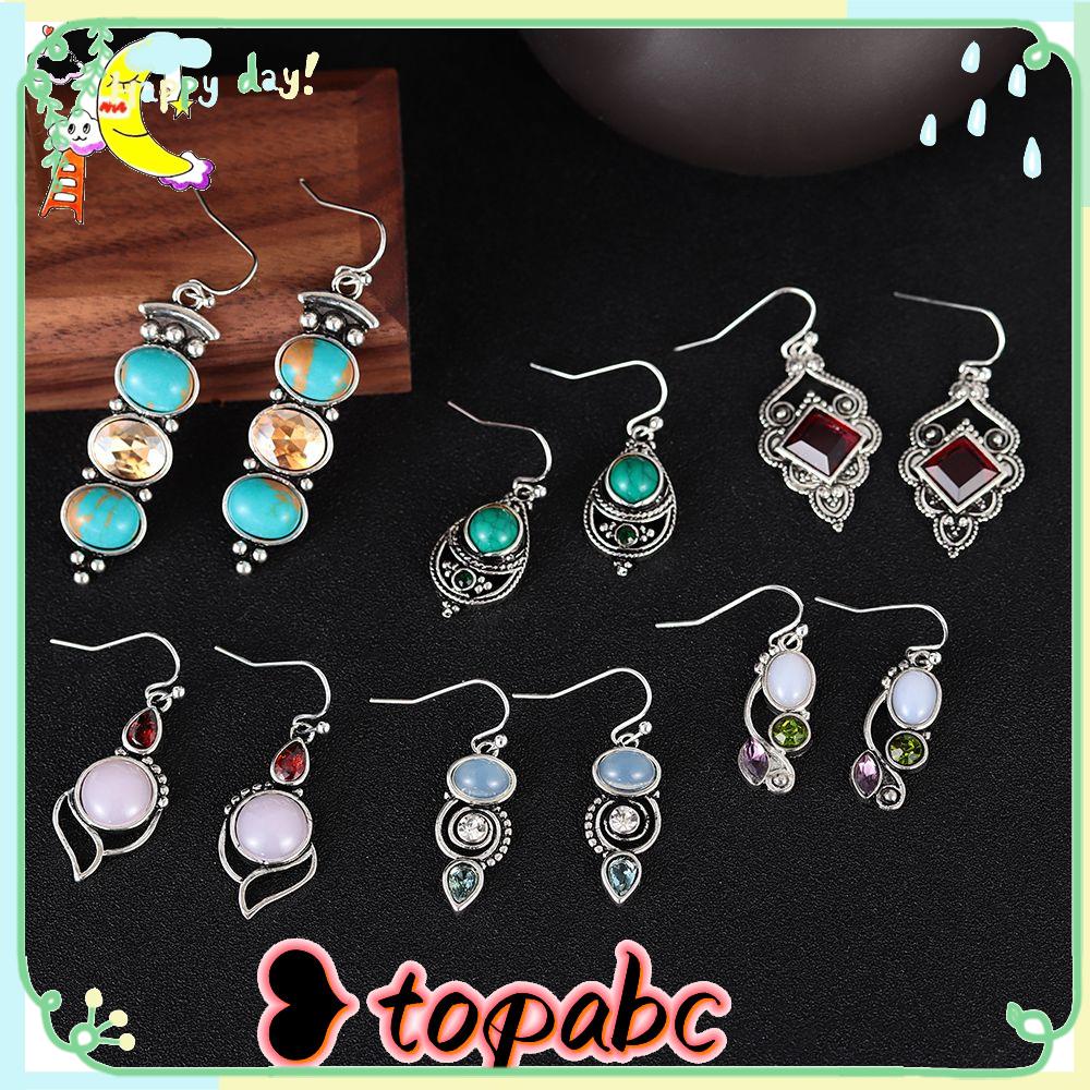 Top 1pasang Moonstone Earrings Pesta Vintage Perhiasan Menjuntai Pertunangan Pernikahan Turquoise