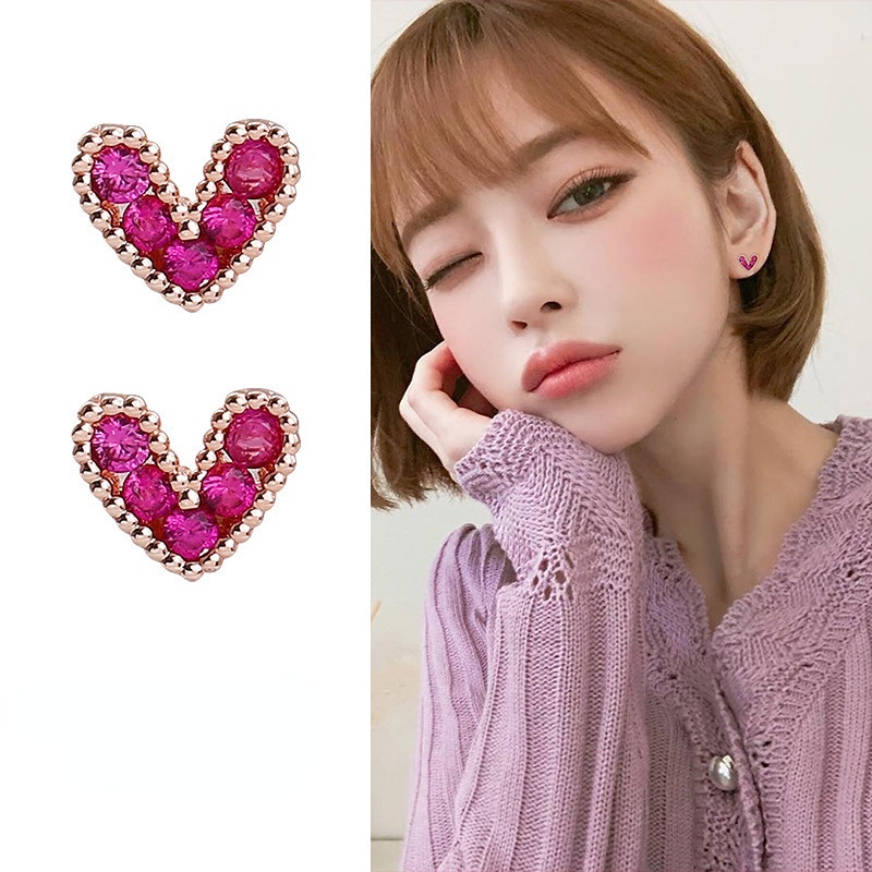 Goldkingdom Aksesoris Perhiasan Fashion Ready Stock Korea Berlian Merah Cinta Anting Mini Berbentuk Hati Kecil Telinga Tulang Studs Perhiasan Manis Yang Dipersonalisasi