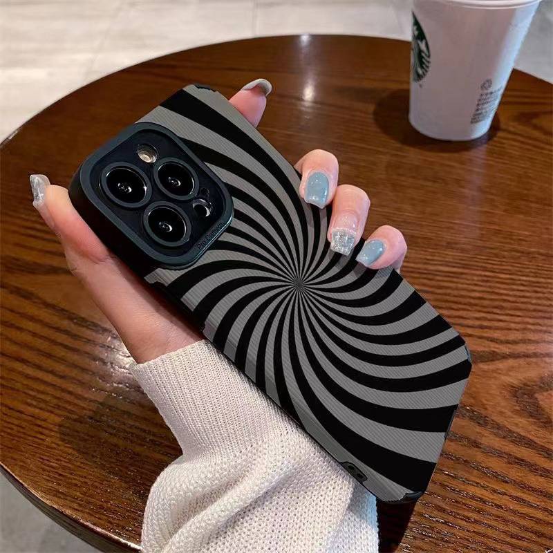 New Black Rotary Pattern Soft Case iP iPhone 7 8 Plus SE 2020 X XR XS Max 11 12 13 14 Pro Max FTD Stripe Casing Apple