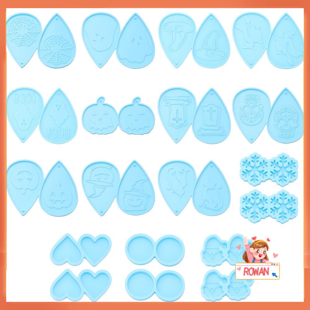 R-flower Earrings Silicone Mold Casting Snowflake Alat Membuat Perhiasan Cetakan Resin Halloween Labu