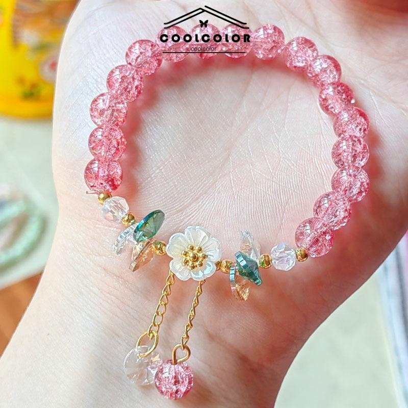 COD❤️ Korea Krystal Bunga Gelang Manik-Manik  Desain Gelang Colorful Aesthetic Elegan Untuk Anak Perempuan Dan Wanita- cl