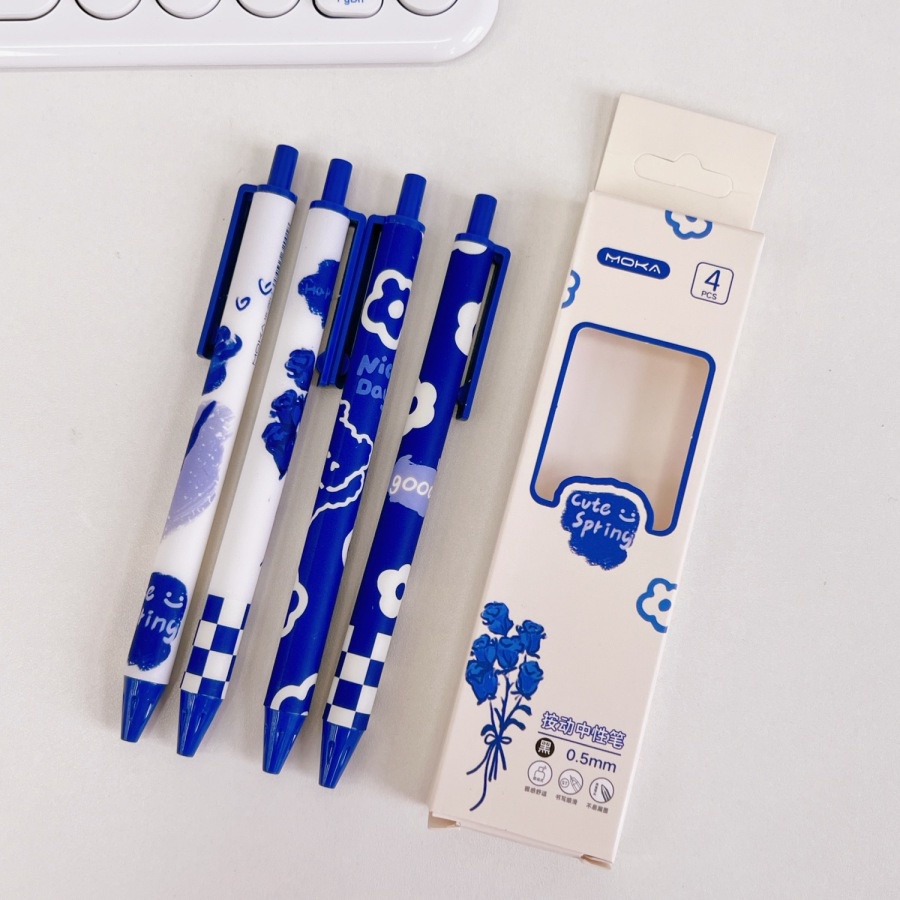 4pcs/set 0.5mm Lucu Alat Tulis Kawaii Pulpen Aksesoris Kantor Perlengkapan Sekolah Gel Bolpen