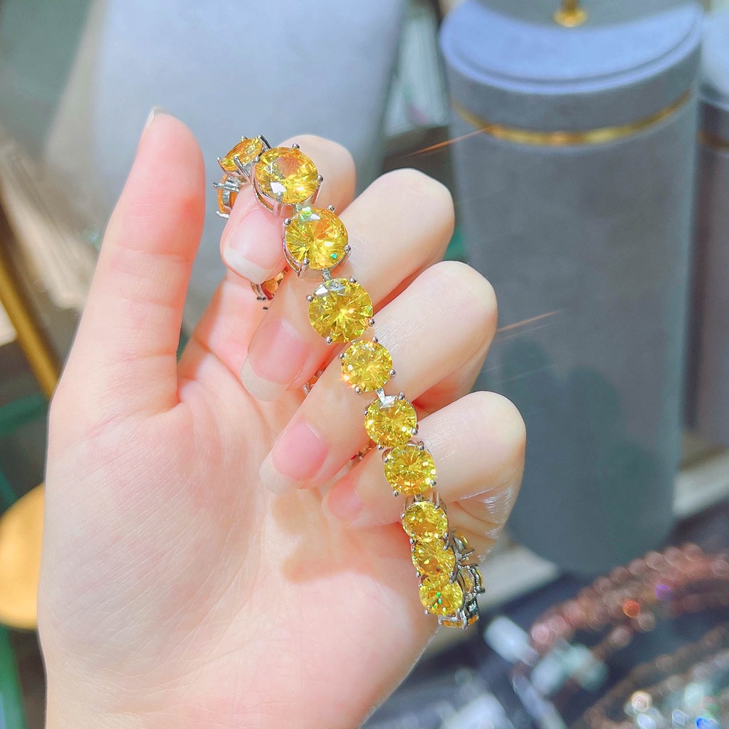 Goldkingdom Fashion Perhiasan Aksesoris Ready Stock Cahaya Mewah Penuh Berlian Kuning Zirkon Gelang Perempuan Mewah Pink Kristal Merah Muda Berlian Gelang Perhiasan Grosir