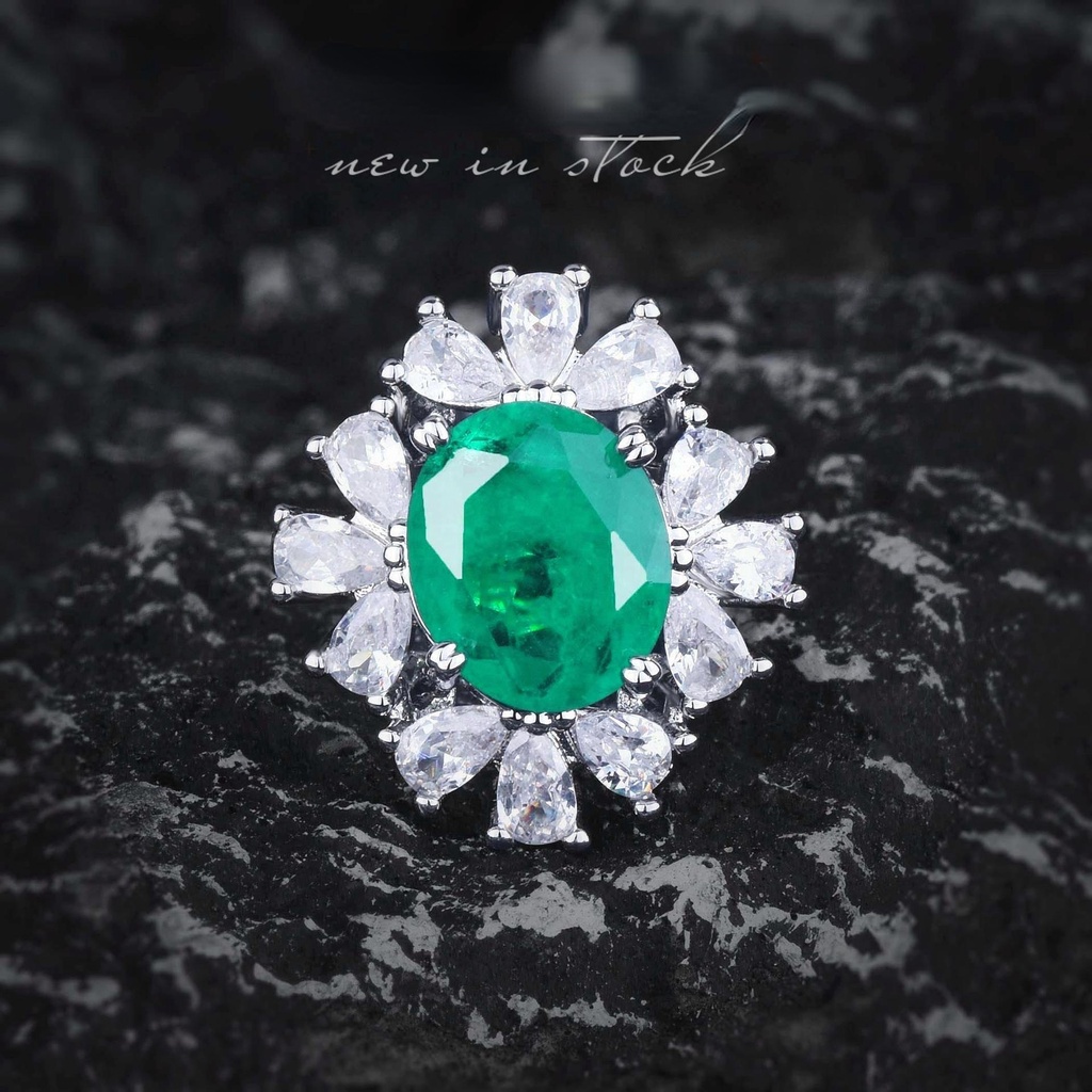 Goldkingdom Aksesoris Perhiasan Fashion Ready Stock Desain Dengan Kalung Zamrud Dengan Micro Full Berlian Hijau Cincin Terbuka Set Liontin Warna-Warni Untuk Wanita