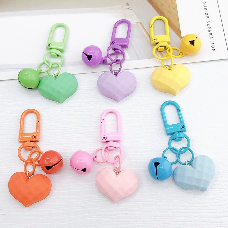 Ins 3D Multifaced Love Heart Warna Solid Telepon Bluetooth Earphone DIY Aksesoris Untuk iPhone Android OPPO VIVO Huawei Xiaomi Redmi Samsung Universal Gantungan Kunci