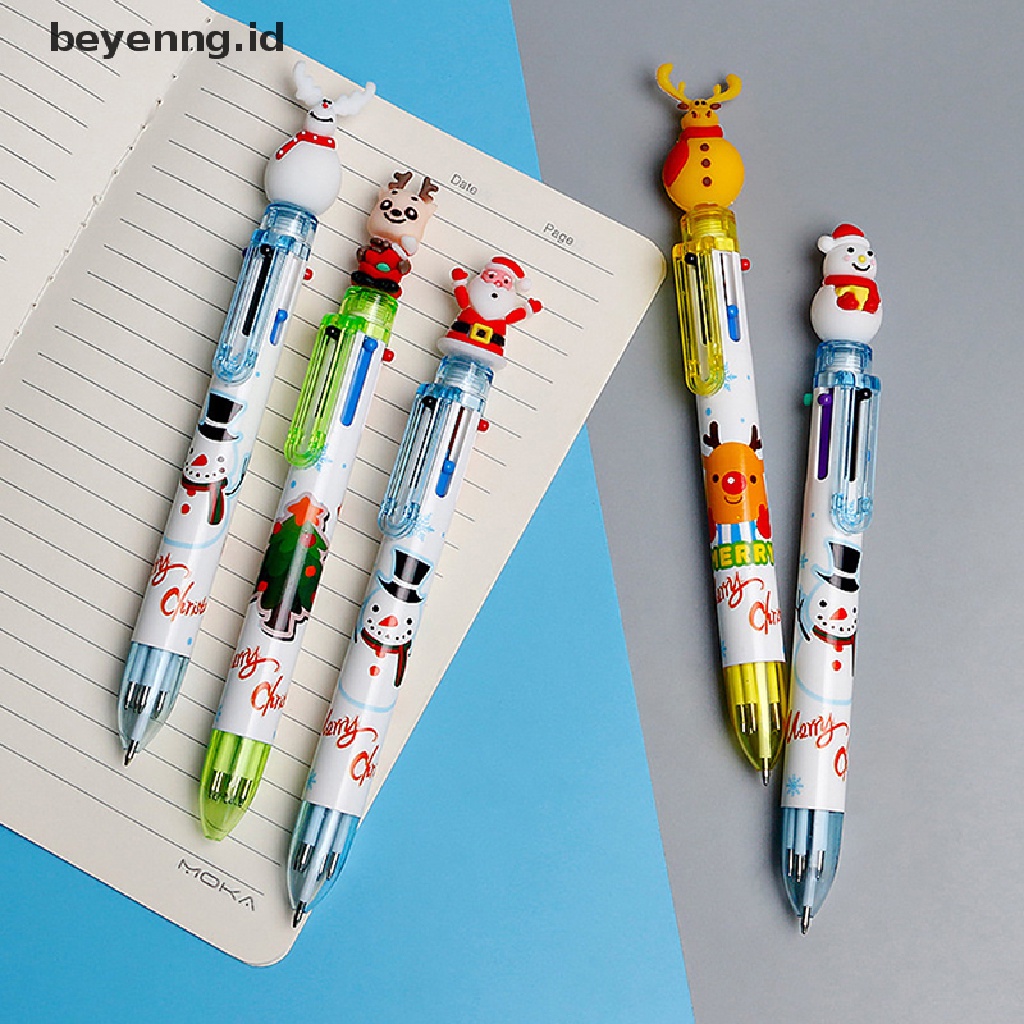 Beyen Merry Christmas Snowman Xmas Tree Deer Bolpoin 6-warna Tekan Kreatif Tangan Pena Bolpoin Hadiah Sekolah Kantor Stationary ID