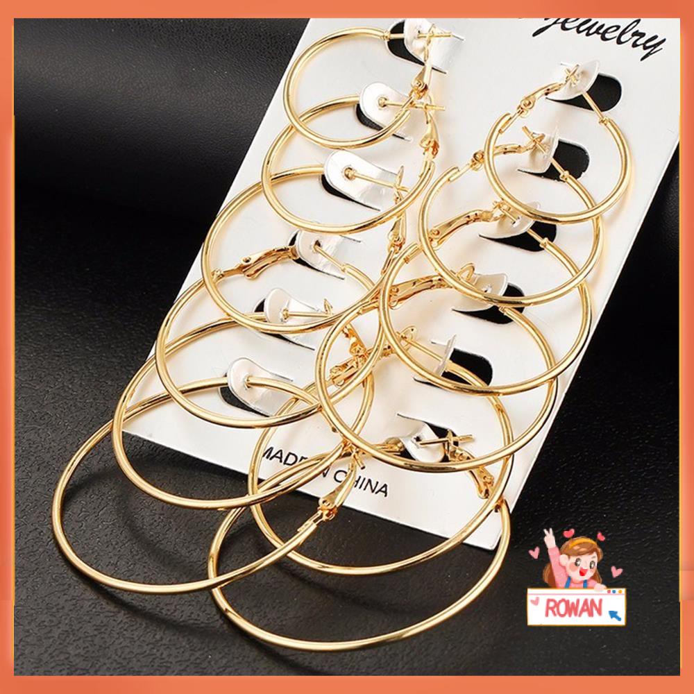 R-flower 6pasang/Set Anting Hoop Set Perhiasan Fashion Punk Emas