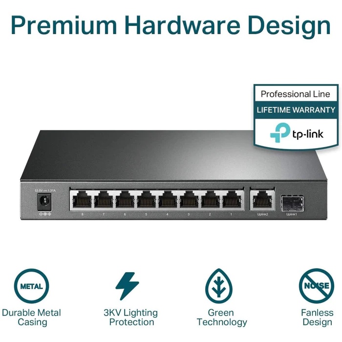 TP-Link TL-SG1210P 10-Port Gigabit Desktop Switch with 8-Port PoE+ M