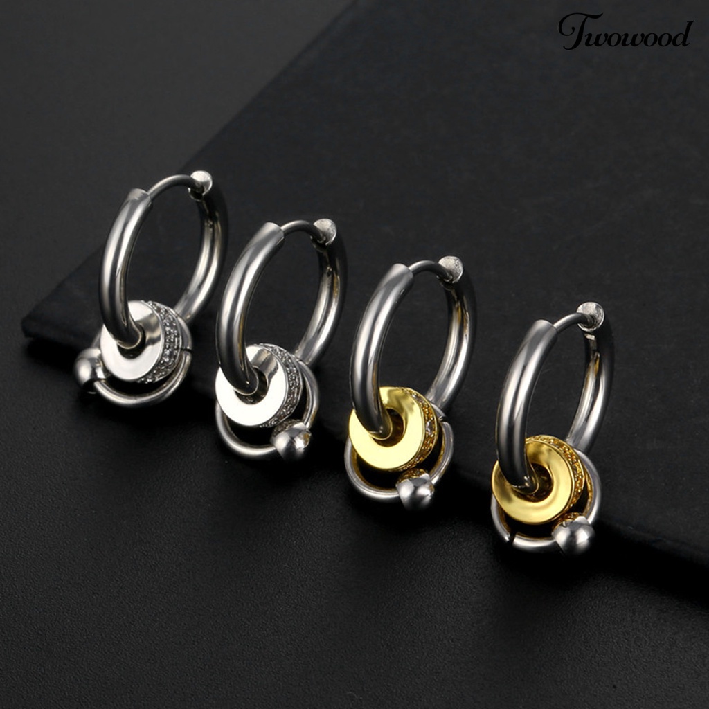 Twowood 1pasang Ear Studs Multi-Layer Cincin Punk Hip Hop Kepribadian Hadiah Baja Titanium Keren Sederhana Pria Anting Perhiasan Fashion