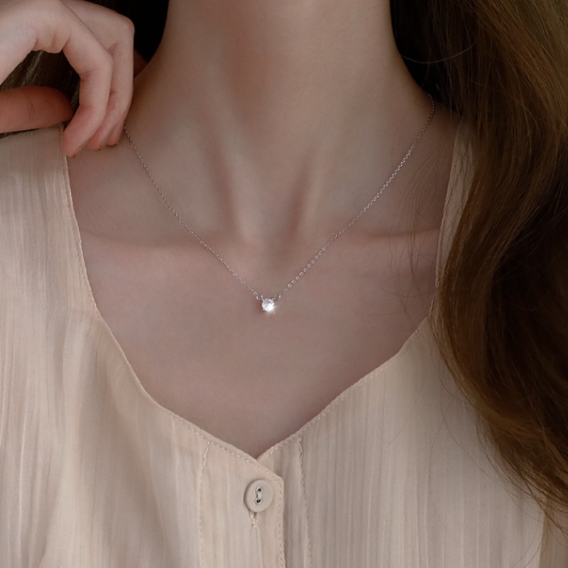 Kami Bunga Minimalis Tunggal Berkilau Berlian Imitasi Liontin Kalung Untuk Wanita Gadis Elegan Rantai Kaitan Perak Kristal Pesona Kalung Perhiasan Aksesoris