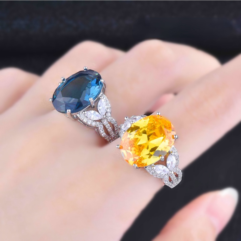 Goldkingdom Fashion Perhiasan Aksesoris Ready Stock Burung Merpati Besar Kuning Telur Cincin Berlian Perempuan Dalam London Biru Topa Mulut Terbuka Warna Harta Cincin