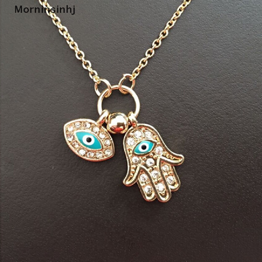 Mornin Fatima Palm Kalung Evil Eye Hamsa Tangan Rantai Liontin Perhiasan Wanita id