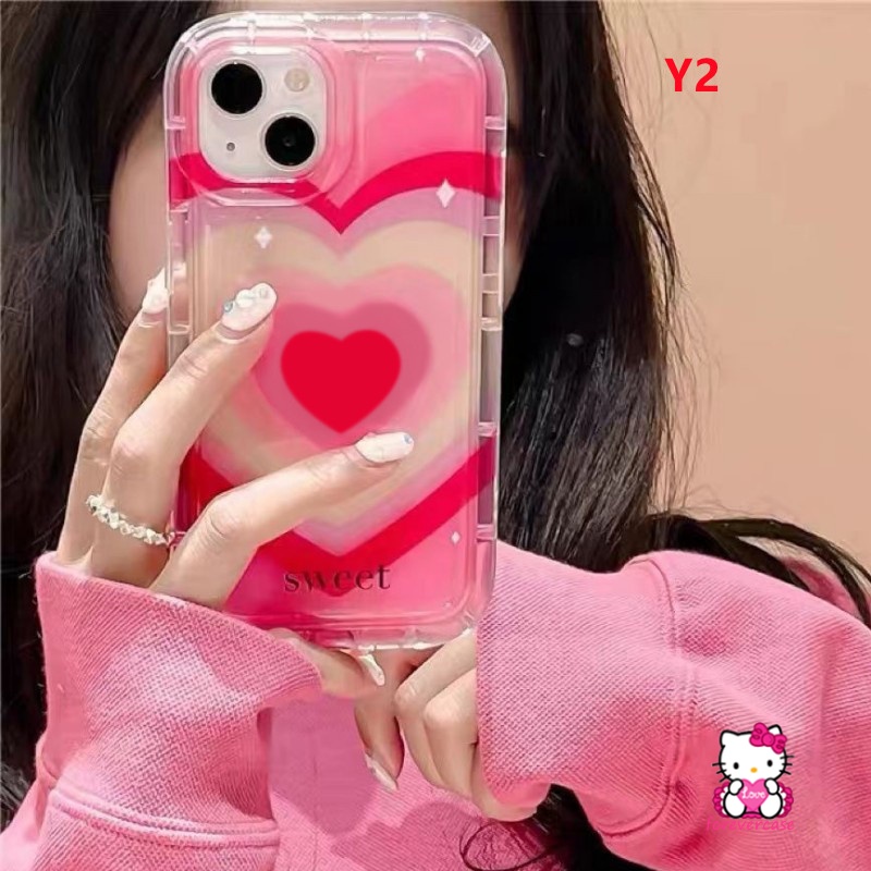IPHONE Soft TPU Phone Case Kompatibel Untuk Iphone11 7Plus XR 8Plus 12 13 14 Pro MAX 6 6S Plus X XS MAX INS Gradien Cinta Manis Hati Silicon Airbag Shockproof Clear Cover