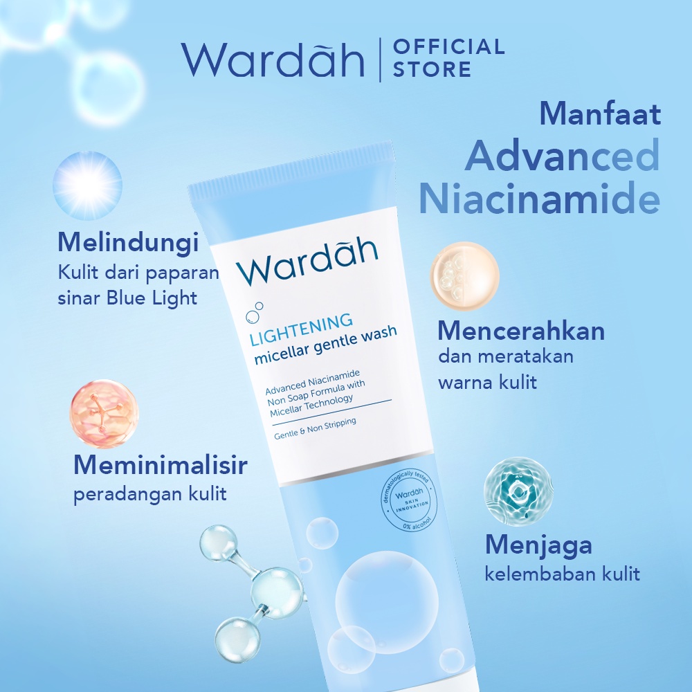 WARDAH Lightening Gentle Exfoliator Indonesia / Pembersih Wajah 50ml / Advanced Niacinamide Gentle Microfoliant / Mencerahkan &amp; Mengangkat Sel Kulit Mati / Advanced Niacinamide Cerah / Exfo Exoliating Peeling Peel Scrub Muka / Skincare Face Care Series