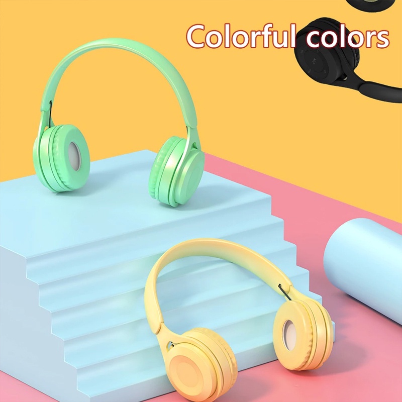 Headphone bluetooth mega bass wireless  colour nirkabel stereo earphone tanpa kabel mendukung Radio FM mikrofon kartu TF untuk ponsel - dinno.id