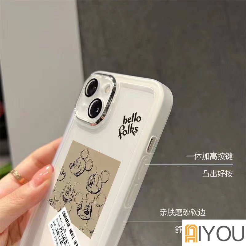 IPHONE Mickey label Case Mewah Silikon Transparan Dengan Speaker Penyaring Debu Soft Case Untuk Iphone14 13 12 11 Pro Max Plus Lensa Kaca Shockproof Cover
