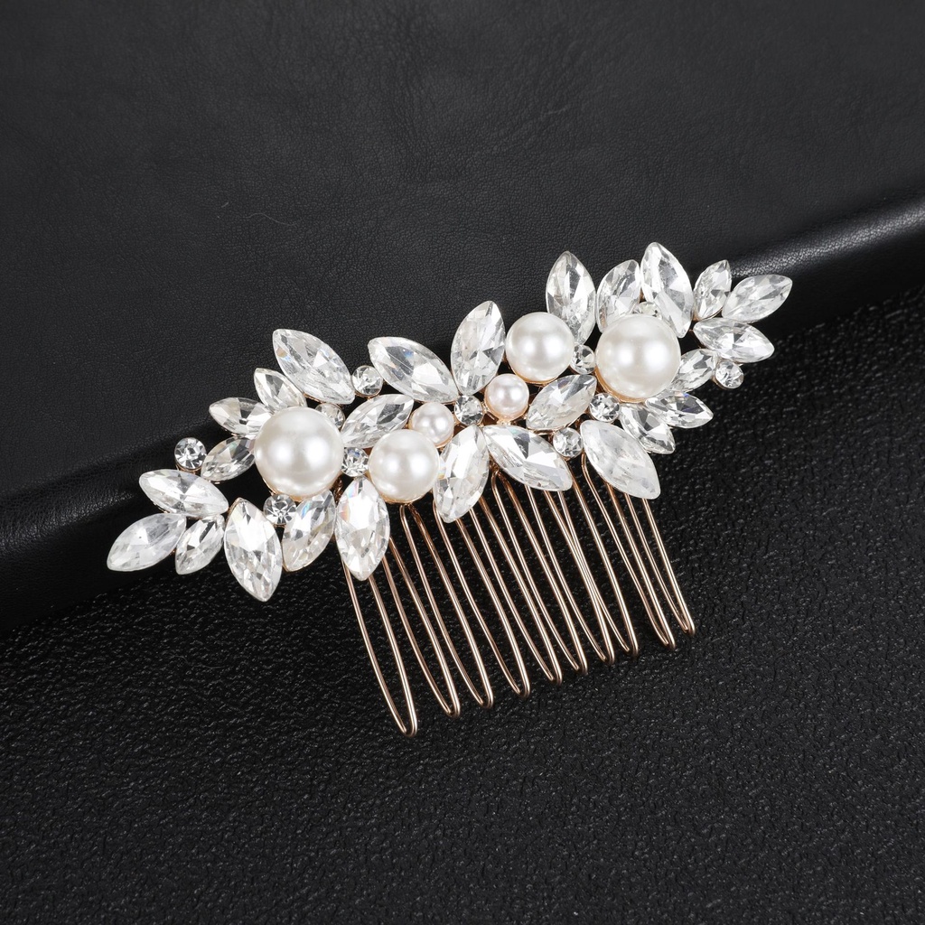 Studio Fotografi Styling Dekorasi Alloy Bentuk Daun Berlian Sisir Rambut Elegan Mutiara Berlian Imitasi Hiasan Kepala Untuk Pengantin Pernikahan Bridesmaid Headwear Fashion