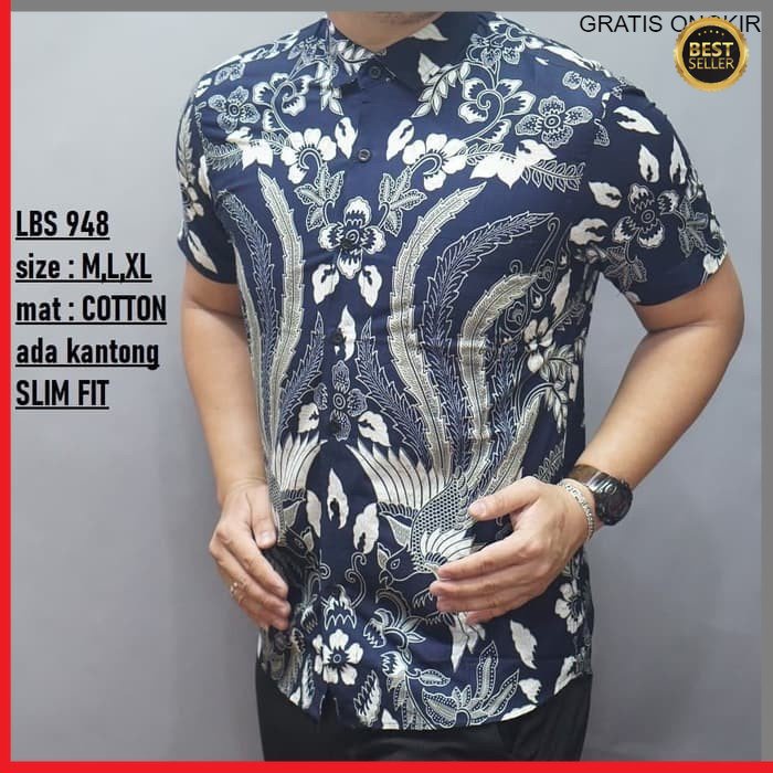 KEMEJA PRIA BATIK LENGAN PENDEK HEM BAHAN KATUN HALUS 40S LBS 948 BAJU MODERN MEWAH SLIMFIT SLIM FIT BY JAKARTA